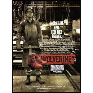 1994 Wolverine Durashocks Work Boots Vintage Print Ad Factory Worker Wall Art